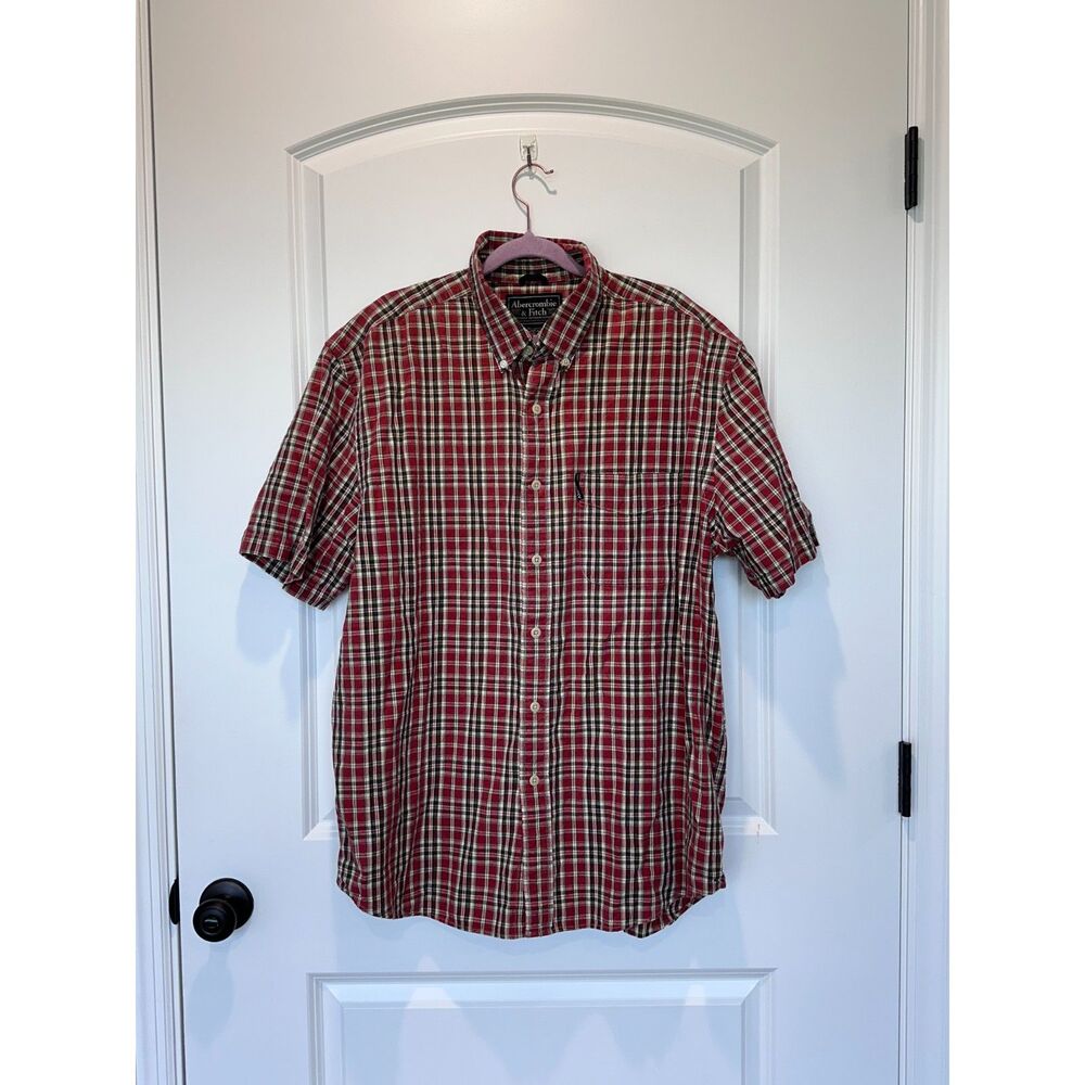Abercrombie & Fitch Red Plaid Button Down Shirt Size Large